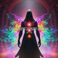 Mystical figure with glowing chakras and vibrant energy wings symbolizing 7 Chakra Alchemy transformation into three power centers.