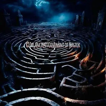 Dark mystical labyrinth maze under stormy sky symbolizing Protection and Defence Maze spiritual service